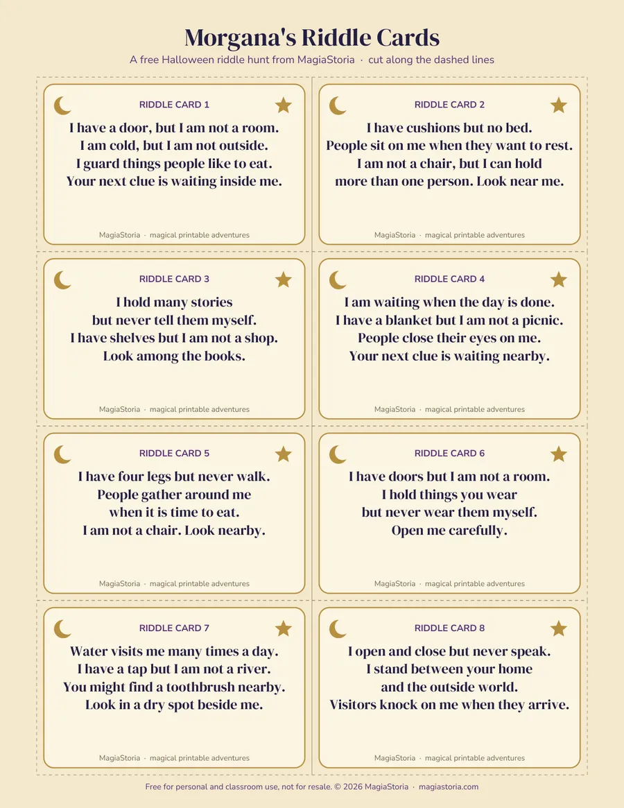 Page of Morgana's Halloween riddle cards
